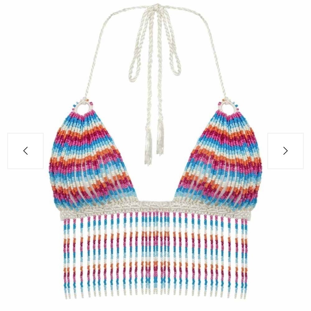 NWT My Beachy side Sorbet Multi Shimmer Hand-Crochet beaded halter Top - medium